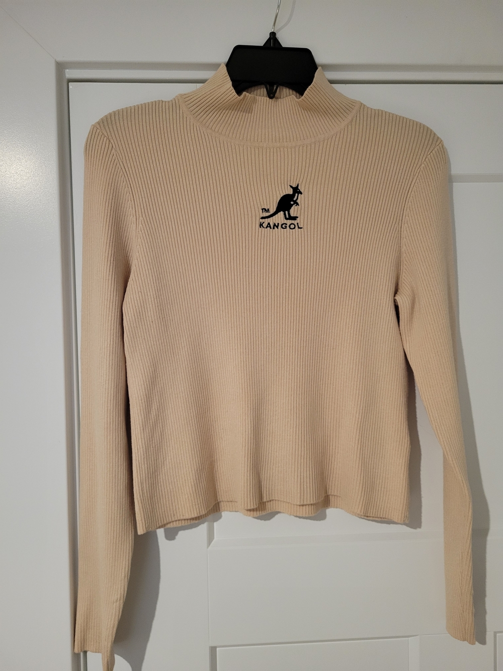 Kangol Beige Ribbed Mock Neck Sweater with Black Logo